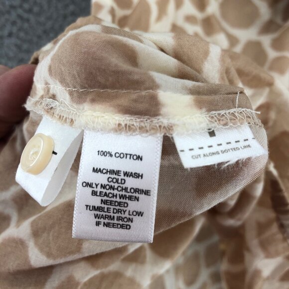 LOFT Top Womens Medium Beige Giraffe Print Ruffle Button Up Sleeveless Blouse - Picture 6 of 9